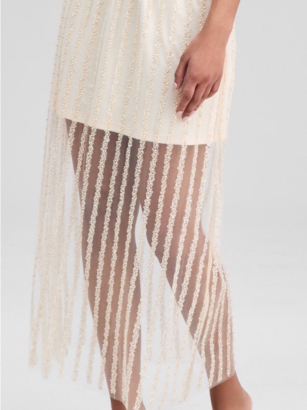 Beaded Ivory Fringe Maxi Skirt